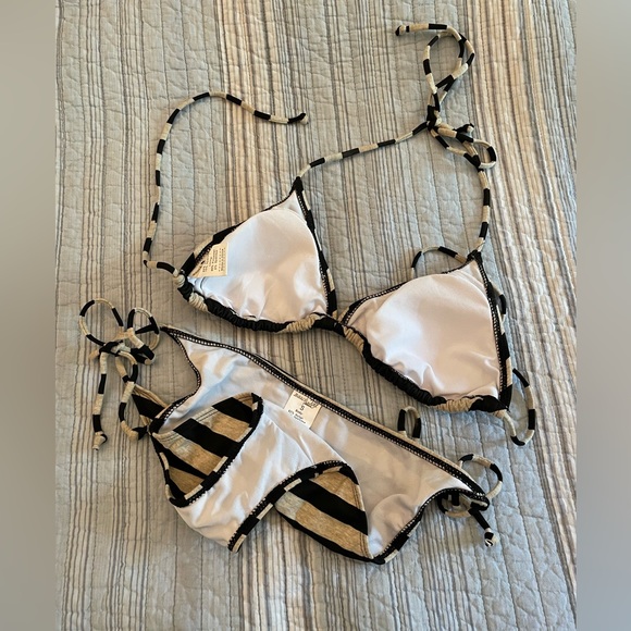 New! Beach Joy Black Stripe Adjustable Bikinis, Swimwear,top M,Bottom S - Picture 10 of 11